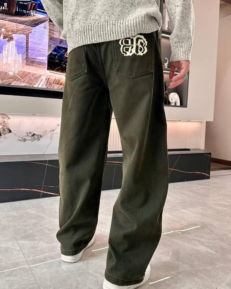 Balenciaga Olive Wide-Leg Pleated Pants