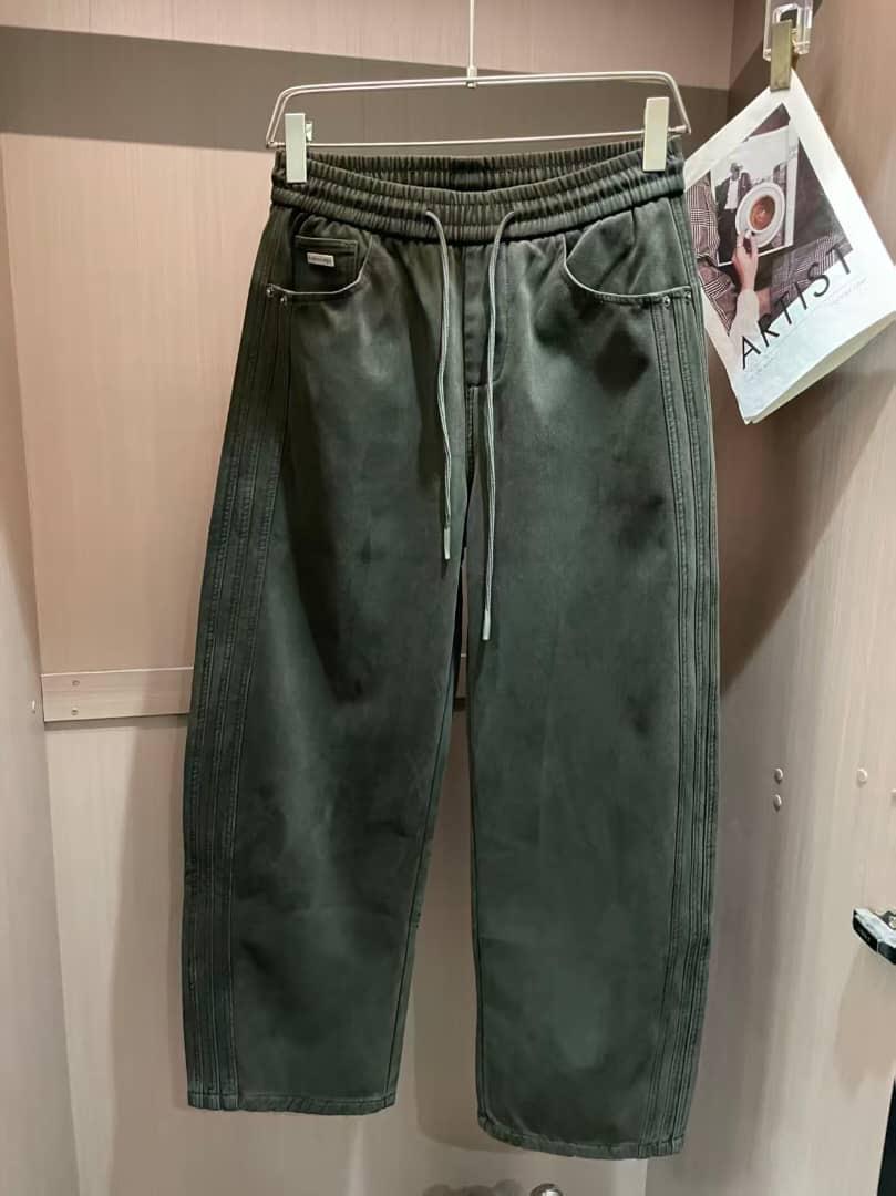 Balenciaga Olive Wide-Leg Pleated Pants