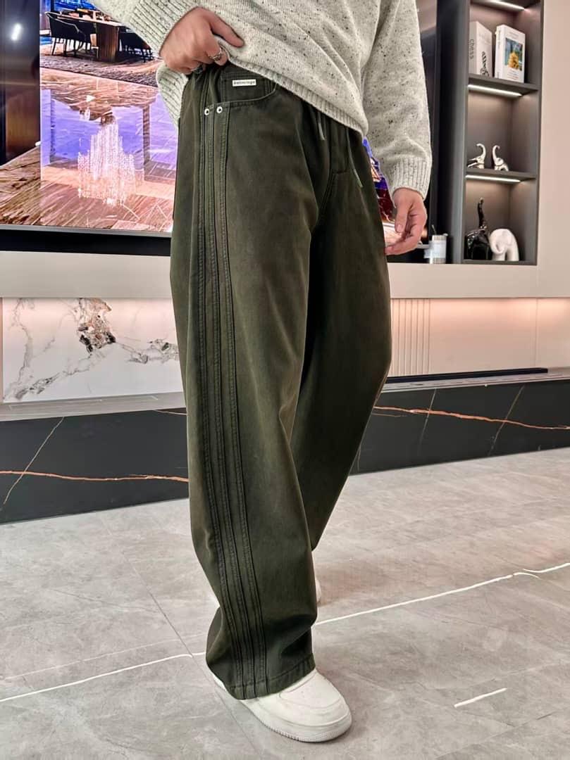 Balenciaga Olive Wide-Leg Pleated Pants