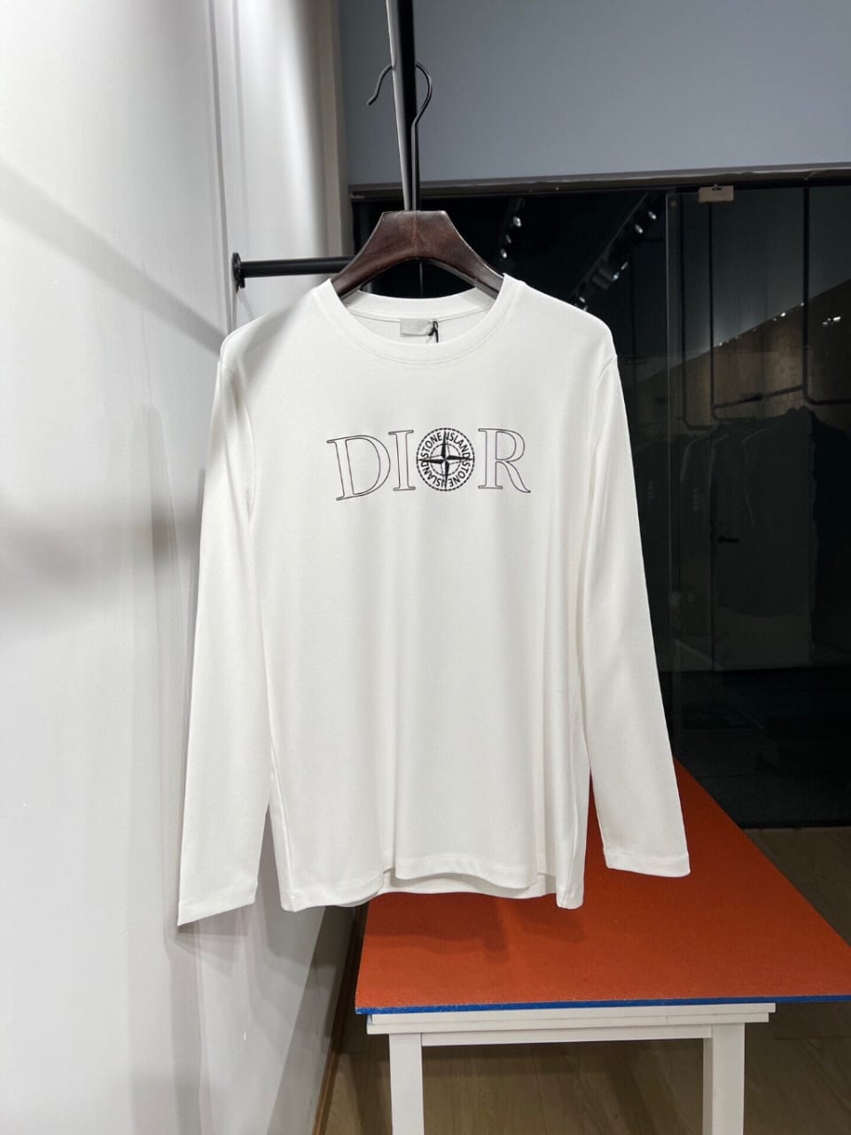 Dior x Stone Island Compass Logo White Long-Sleeve T-Shirt