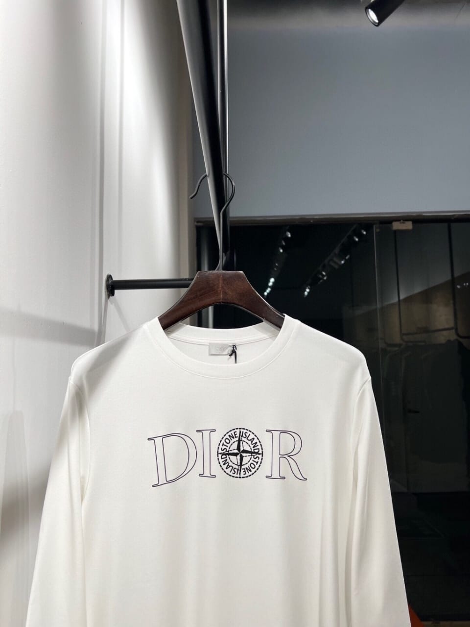 Dior x Stone Island Compass Logo White Long-Sleeve T-Shirt