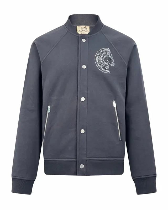 Hermes Men's Dark Grey Cotton Blend Bomber Jacket