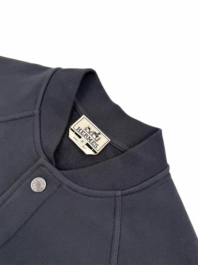 Hermes Men's Dark Grey Cotton Blend Bomber Jacket