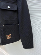 Louis Vuitton Men's Black Textured Luxury Jacket with Leather Collar