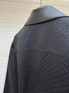 Louis Vuitton Men's Black Textured Luxury Jacket with Leather Collar