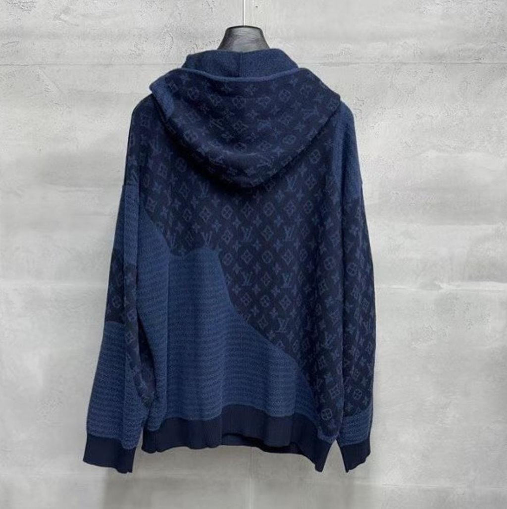Louis Vuitton Navy Textured Monogram Wool-Blend Hoodie
