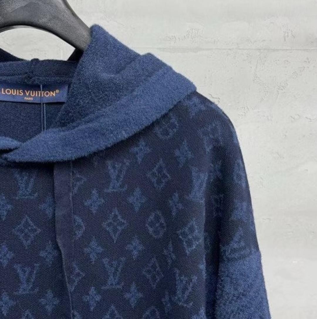 Louis Vuitton Navy Textured Monogram Wool-Blend Hoodie