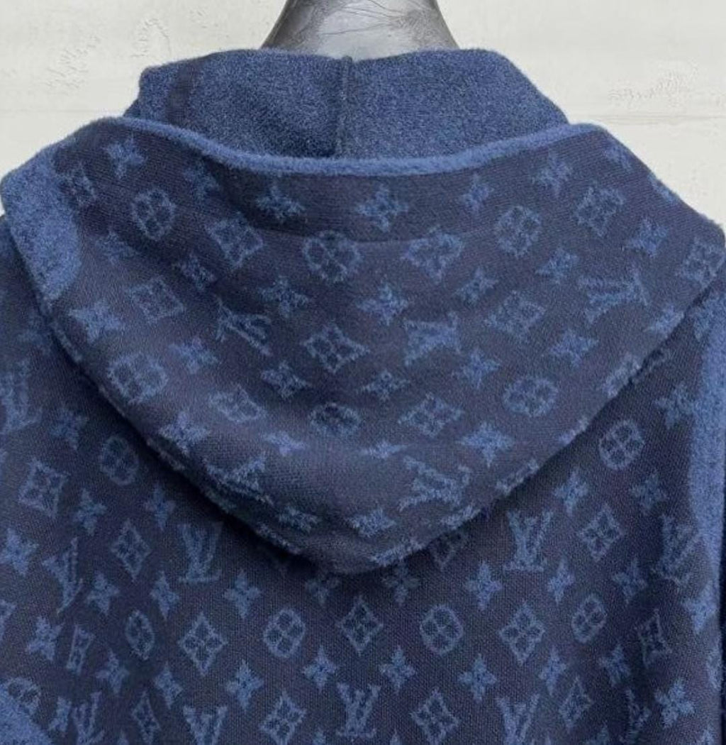 Louis Vuitton Navy Textured Monogram Wool-Blend Hoodie