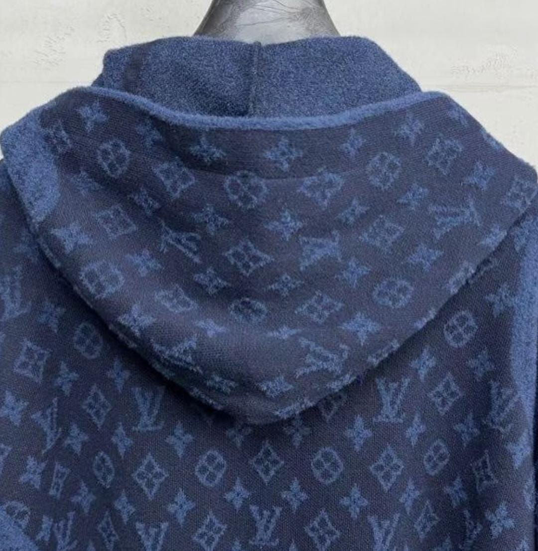 Louis Vuitton Navy Textured Monogram Wool-Blend Hoodie