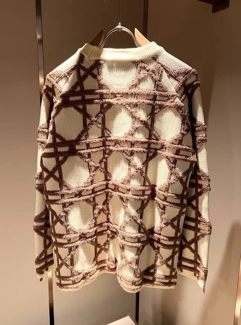 Christian Dior - Men's Cream & Brown Textured Cannage Knit Sweater