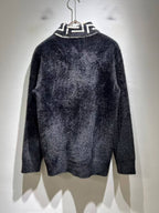 Fendi Black Fuzzy V-Neck Sweater with Karlito Patch & FF Collar