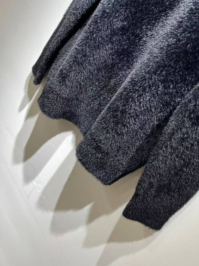 Fendi Black Fuzzy V-Neck Sweater with Karlito Patch & FF Collar