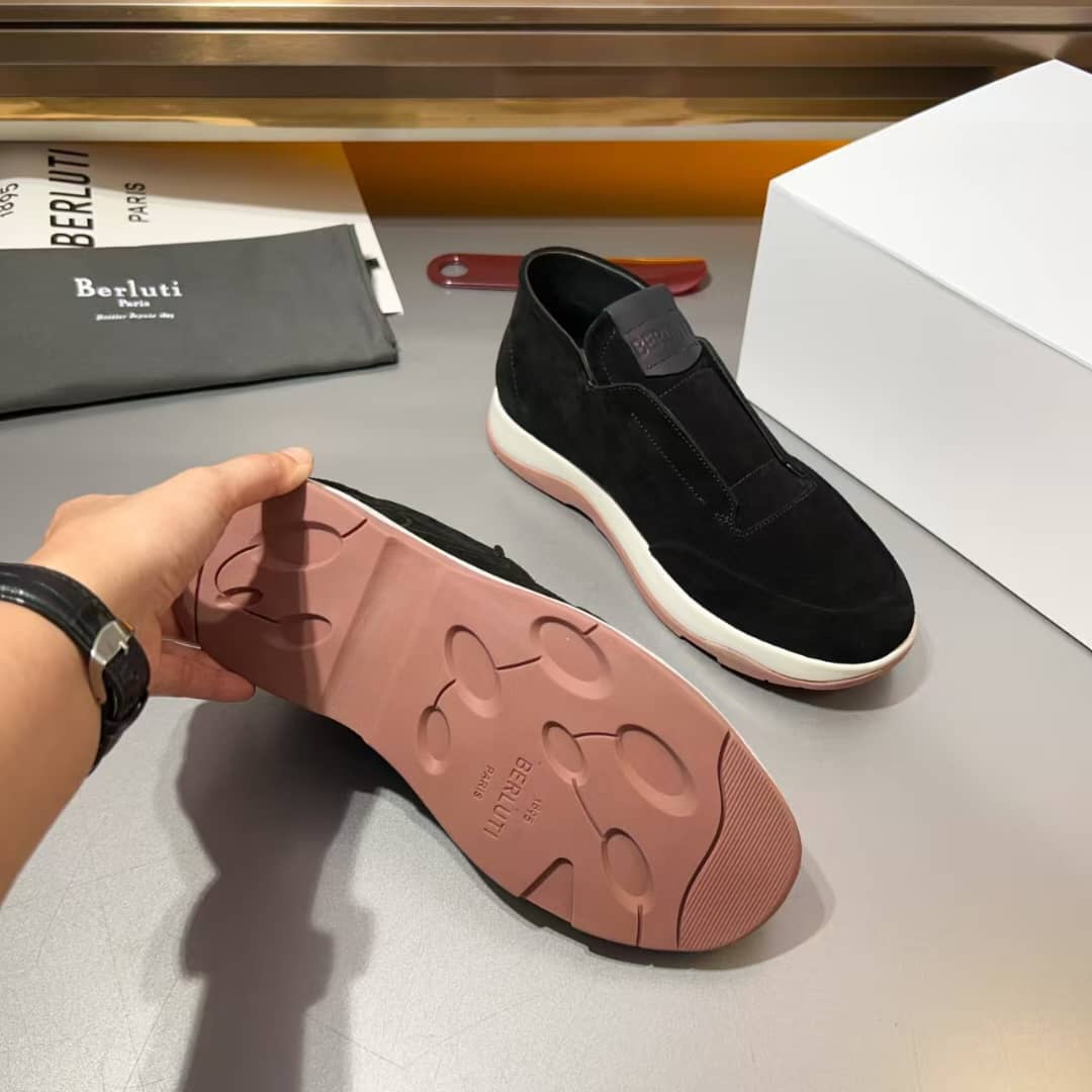 Berluti Black Suede & Leather Slip-On Sneaker