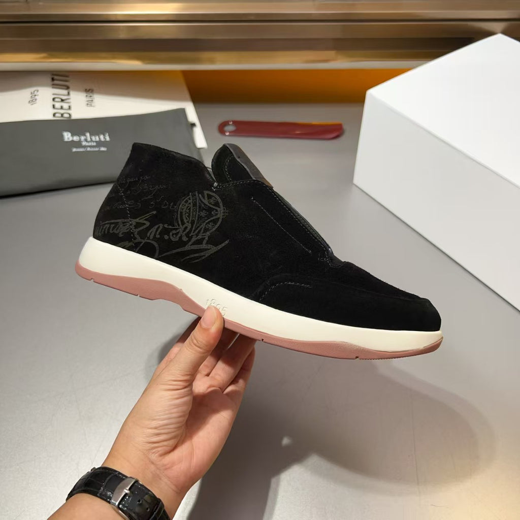 Berluti Black Suede & Leather Slip-On Sneaker