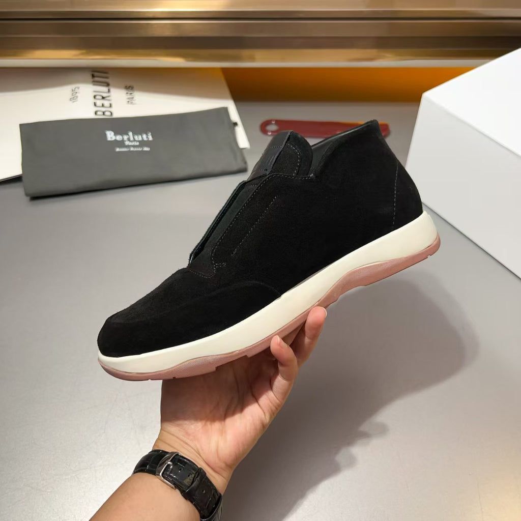 Berluti Black Suede & Leather Slip-On Sneaker