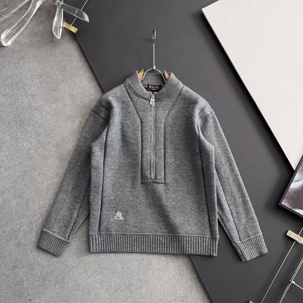 Loro Piana - Grey Fine Knit Half-Zip