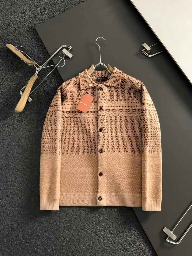 Loro Piana - Men's Patterned Knit Collared Cardigan Jacket - Camel