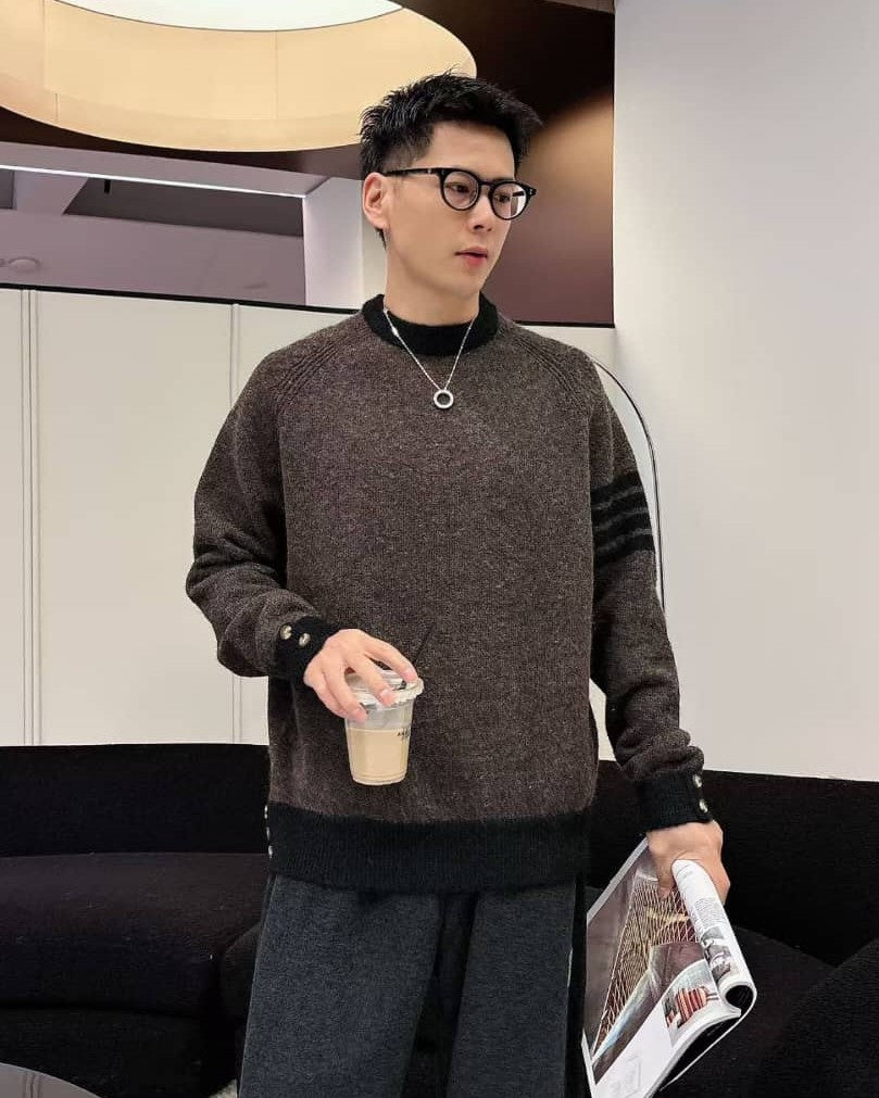 Men's Dark Brown 4-Bar Stripe Knit Sweater