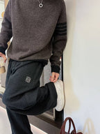 Men's Dark Brown 4-Bar Stripe Knit Sweater