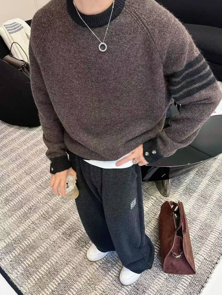 Men's Dark Brown 4-Bar Stripe Knit Sweater