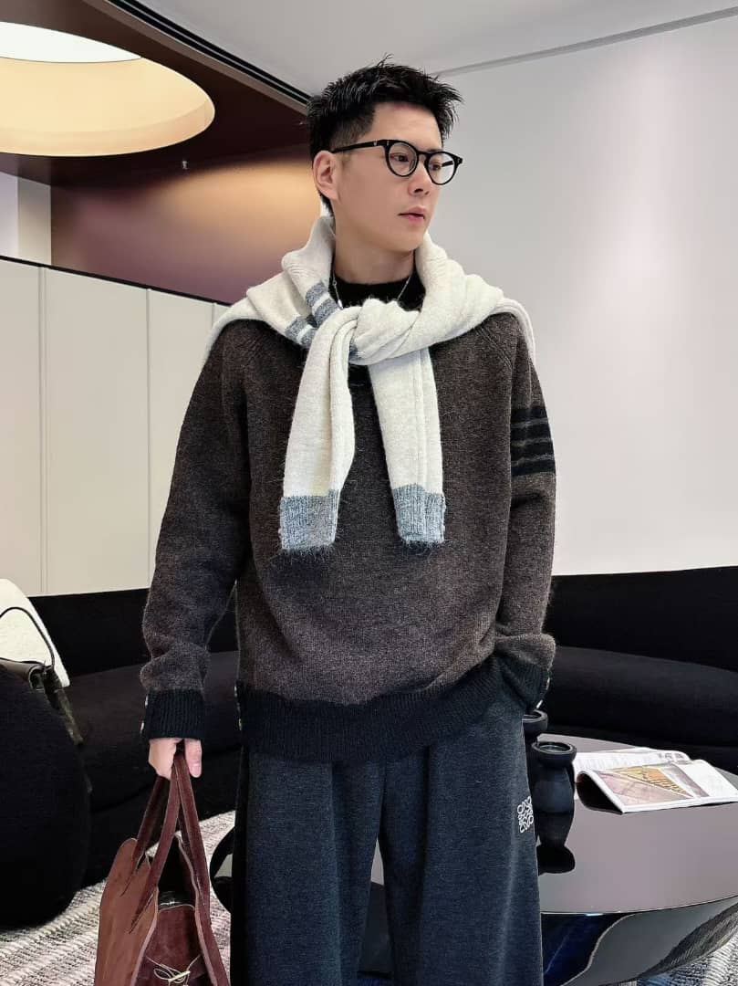 Men's Dark Brown 4-Bar Stripe Knit Sweater
