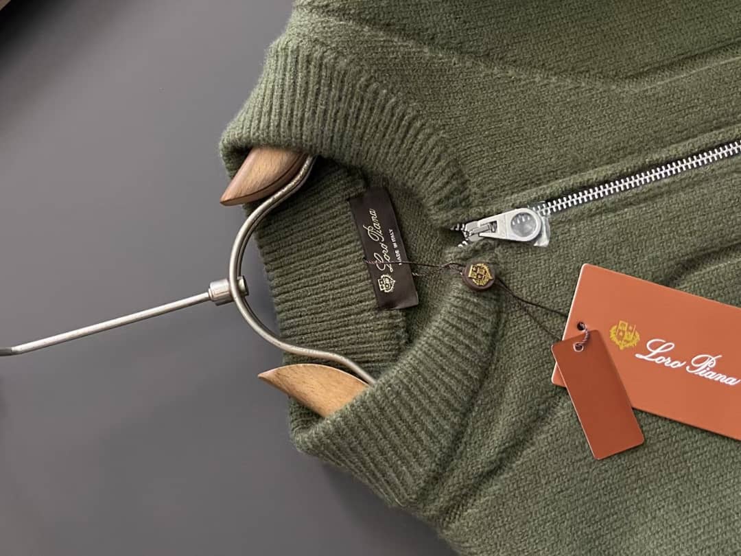 Loro Piana Men's Olive Green Knit Half-Zip Sweater