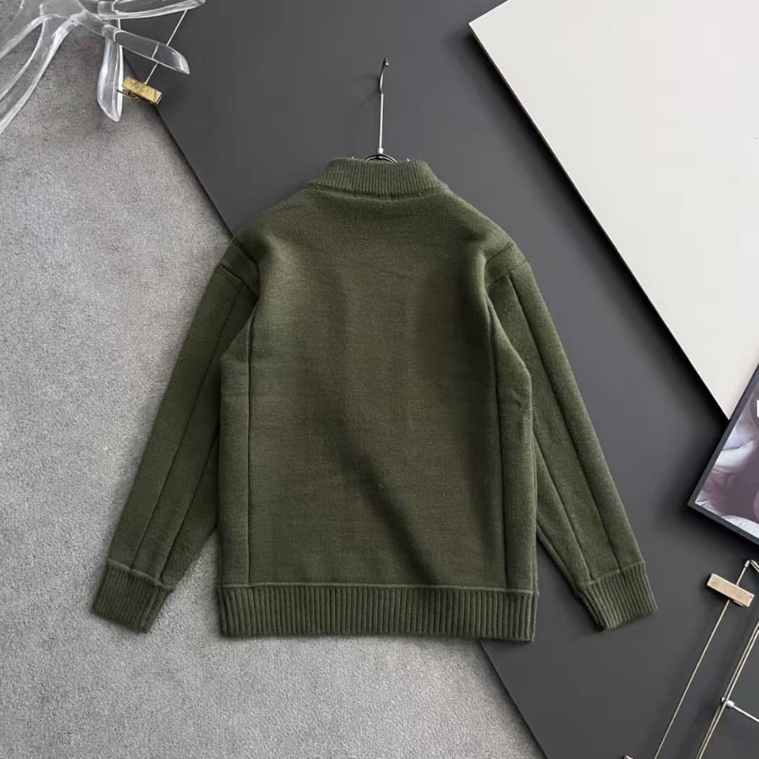 Loro Piana Men's Olive Green Knit Half-Zip Sweater