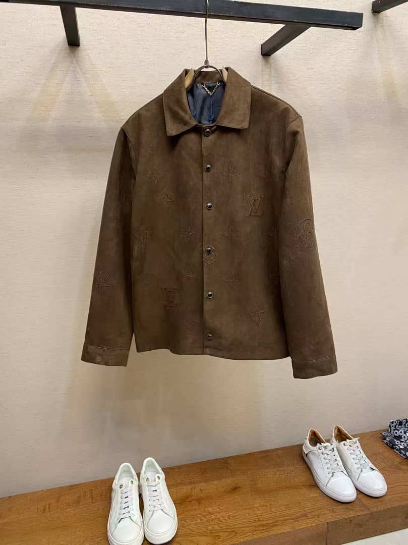 Louis Vuitton - Embossed Monogram Brown Suede Shirt Jacket