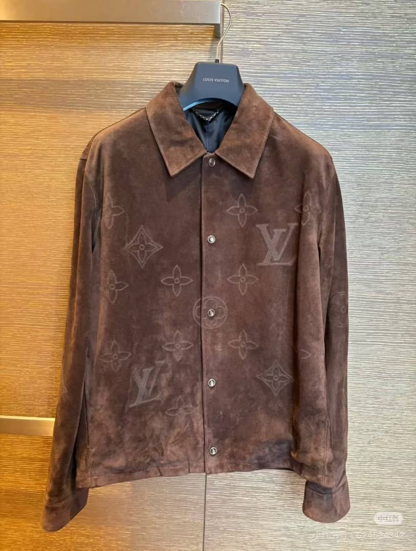 Louis Vuitton - Embossed Monogram Brown Suede Shirt Jacket