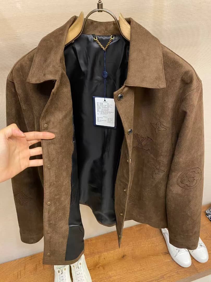 Louis Vuitton - Embossed Monogram Brown Suede Shirt Jacket
