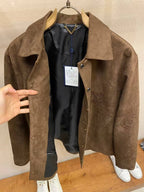 Louis Vuitton - Embossed Monogram Brown Suede Shirt Jacket