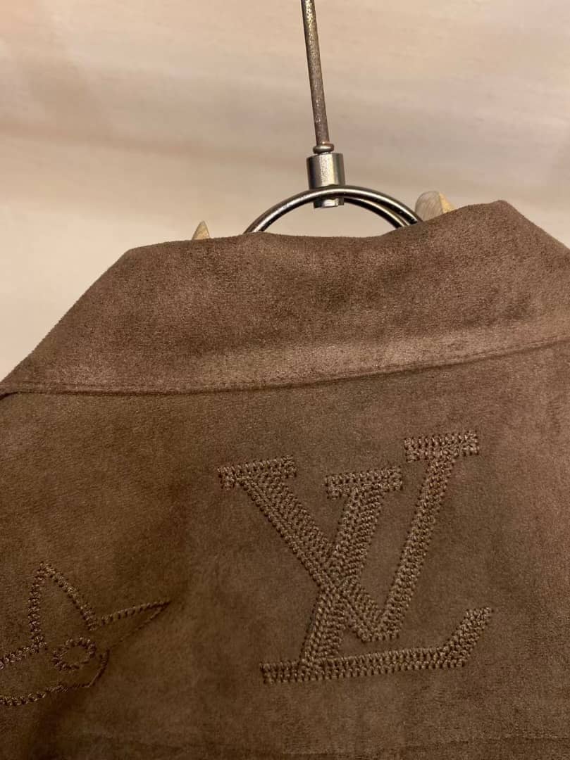 Louis Vuitton - Embossed Monogram Brown Suede Shirt Jacket