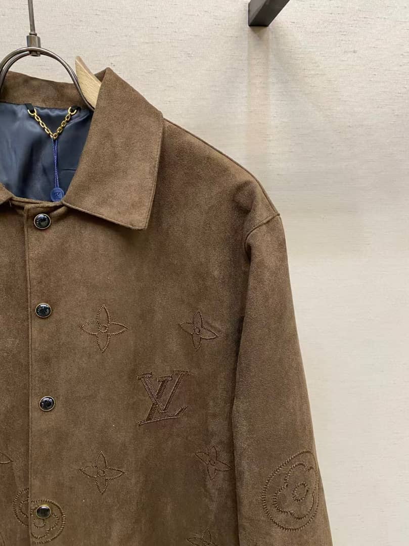 Louis Vuitton - Embossed Monogram Brown Suede Shirt Jacket