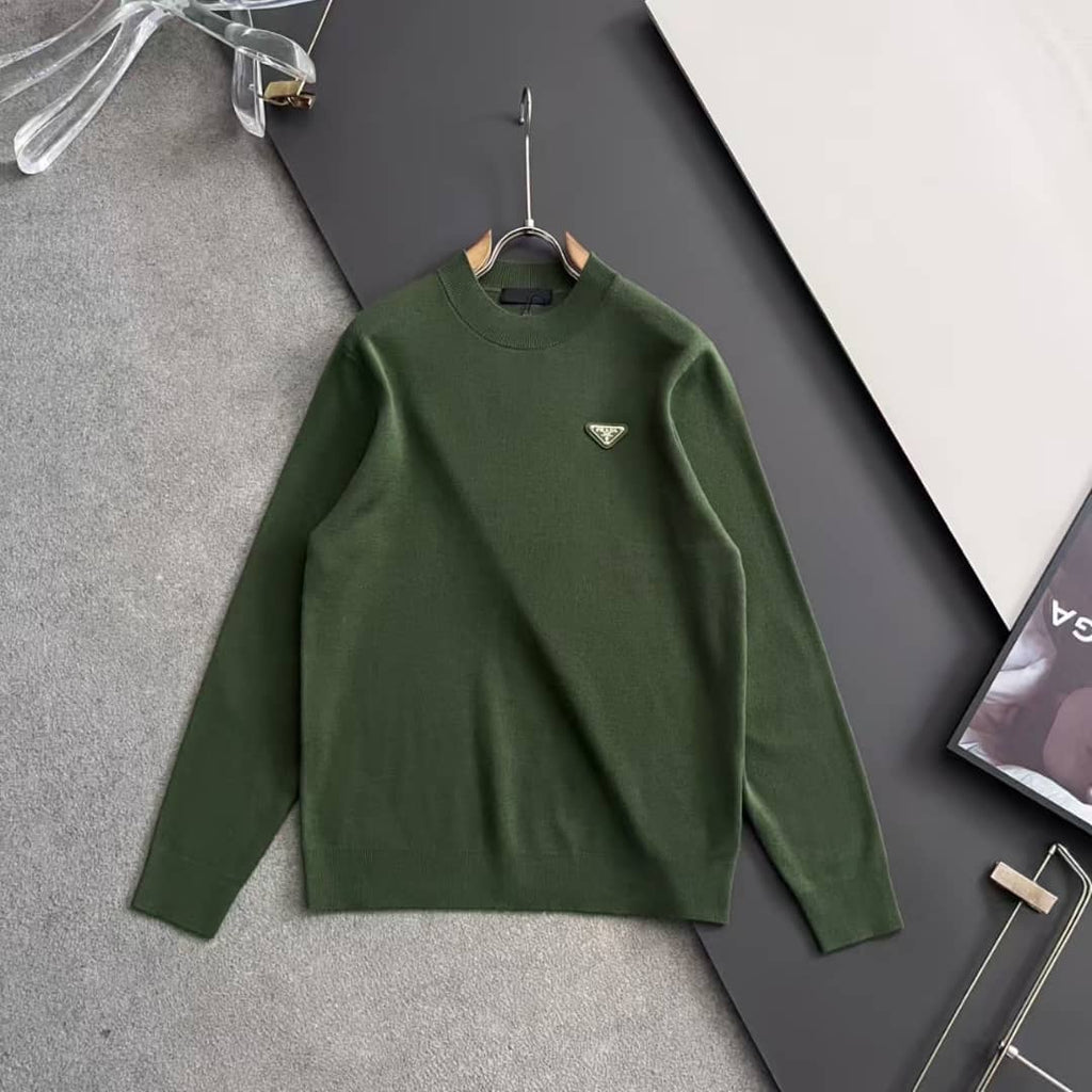 Prada - Green Fine-Knit Sweater with Contrast Elbow Patches