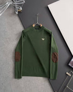 Prada - Green Fine-Knit Sweater with Contrast Elbow Patches
