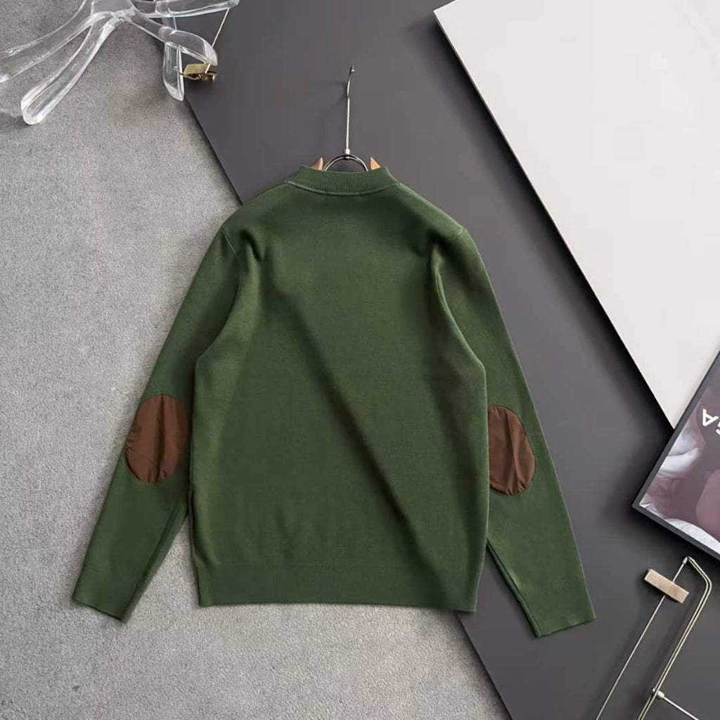 Prada - Green Fine-Knit Sweater with Contrast Elbow Patches