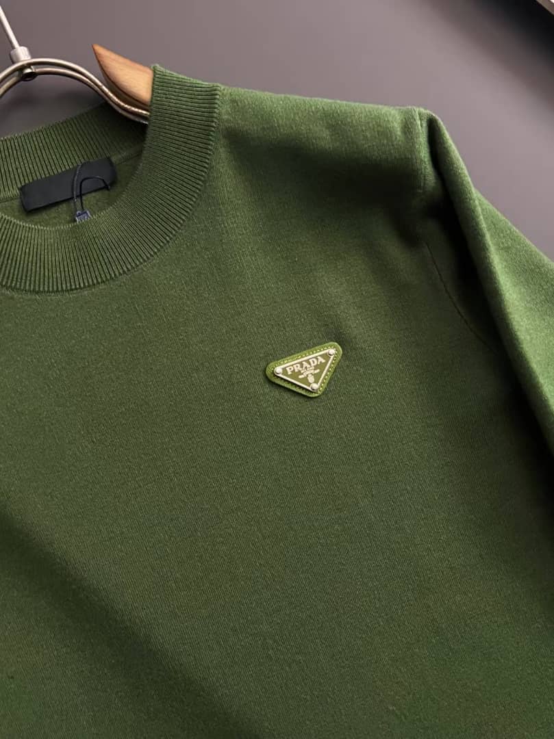 Prada - Green Fine-Knit Sweater with Contrast Elbow Patches