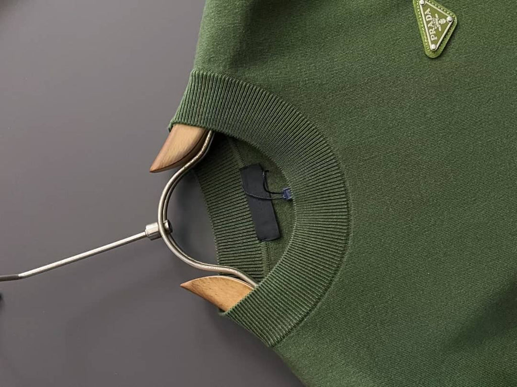 Prada - Green Fine-Knit Sweater with Contrast Elbow Patches