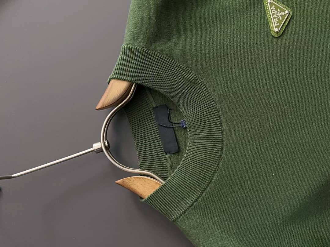 Prada - Green Fine-Knit Sweater with Contrast Elbow Patches