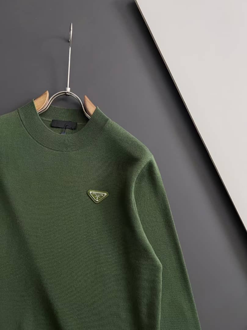 Prada - Green Fine-Knit Sweater with Contrast Elbow Patches