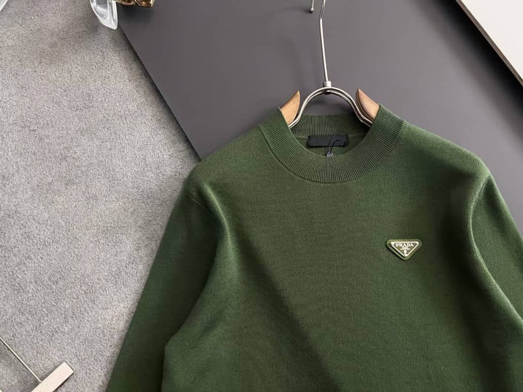 Prada - Green Fine-Knit Sweater with Contrast Elbow Patches