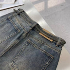 Distressed Dark Wash Straight-Leg Denim Jeans