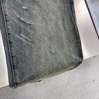 Distressed Dark Wash Straight-Leg Denim Jeans