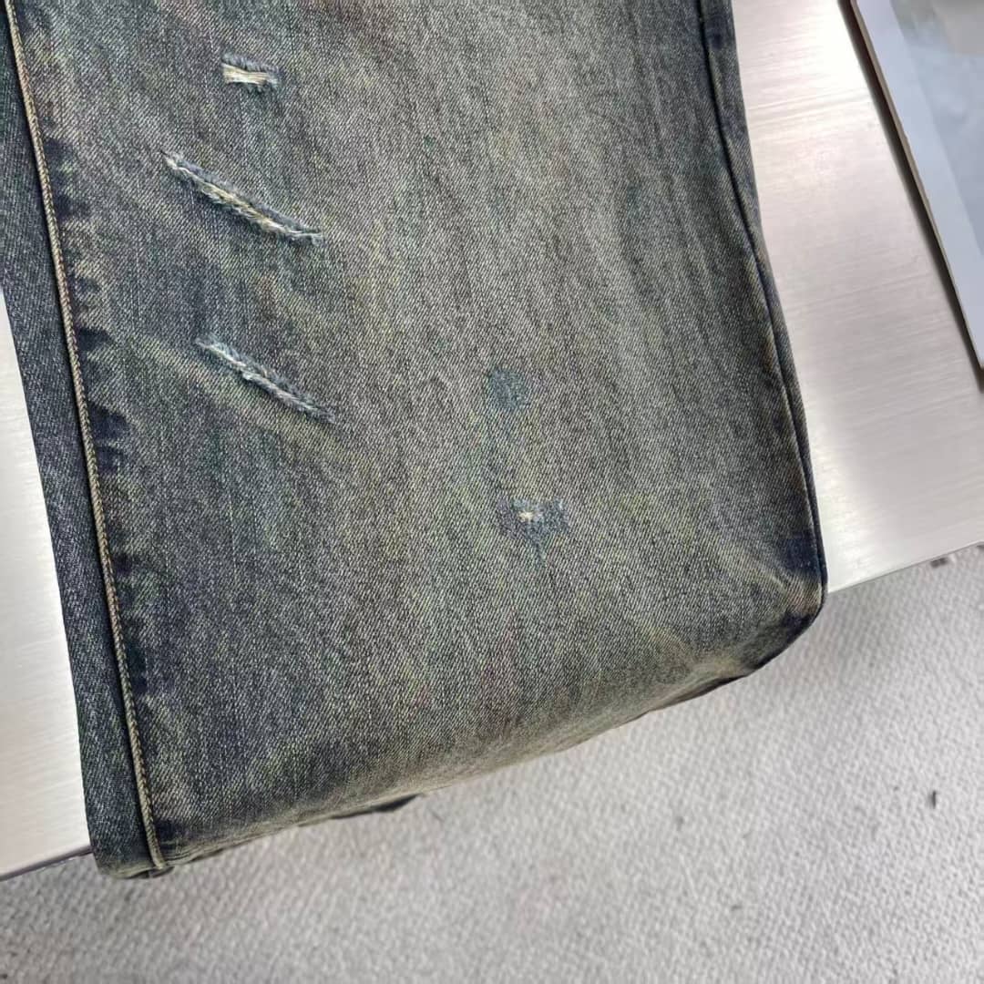 Distressed Dark Wash Straight-Leg Denim Jeans