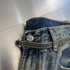 Distressed Dark Wash Straight-Leg Denim Jeans