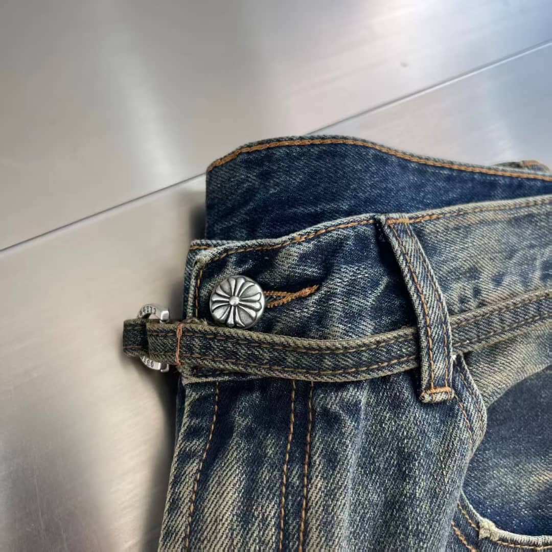 Distressed Dark Wash Straight-Leg Denim Jeans