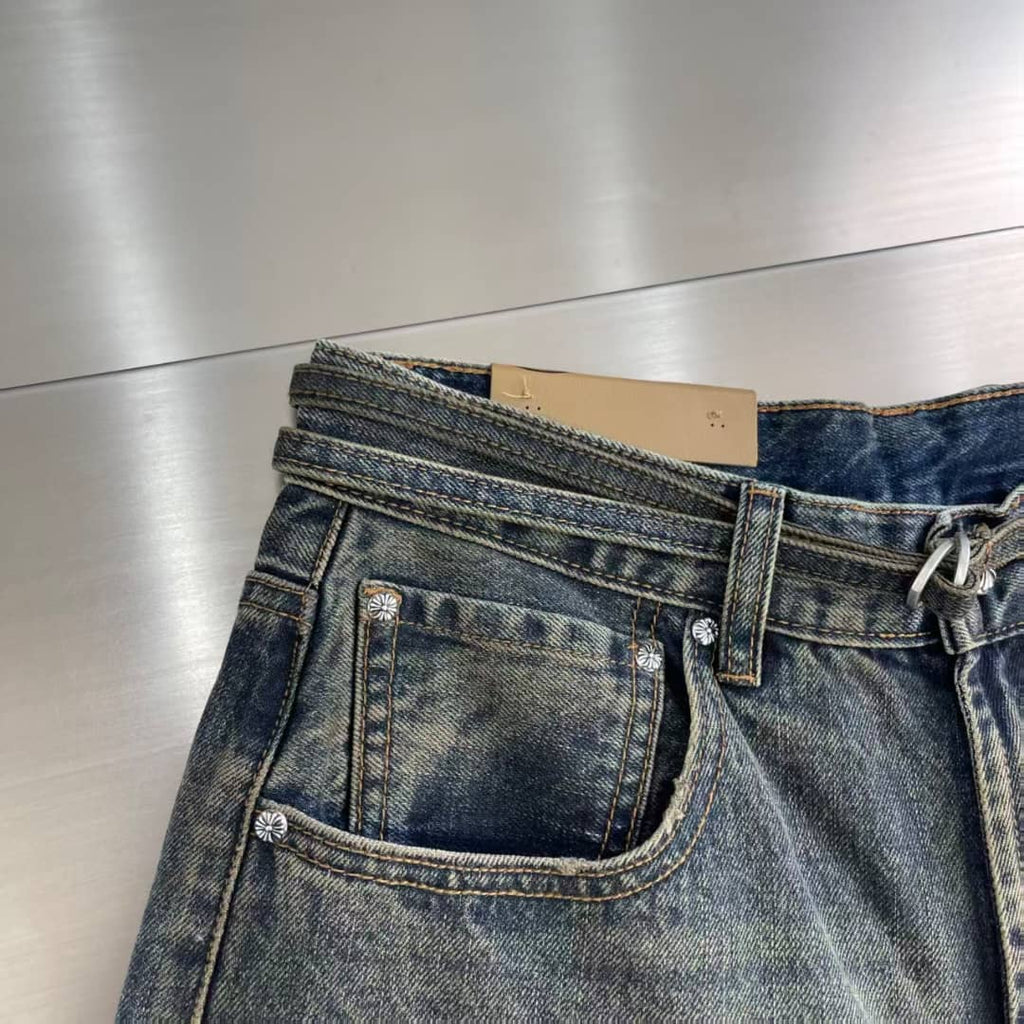 Distressed Dark Wash Straight-Leg Denim Jeans