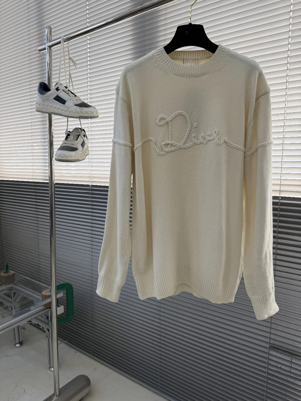 Dior - Embroidered Rope Script Logo Knit Off-White Sweater