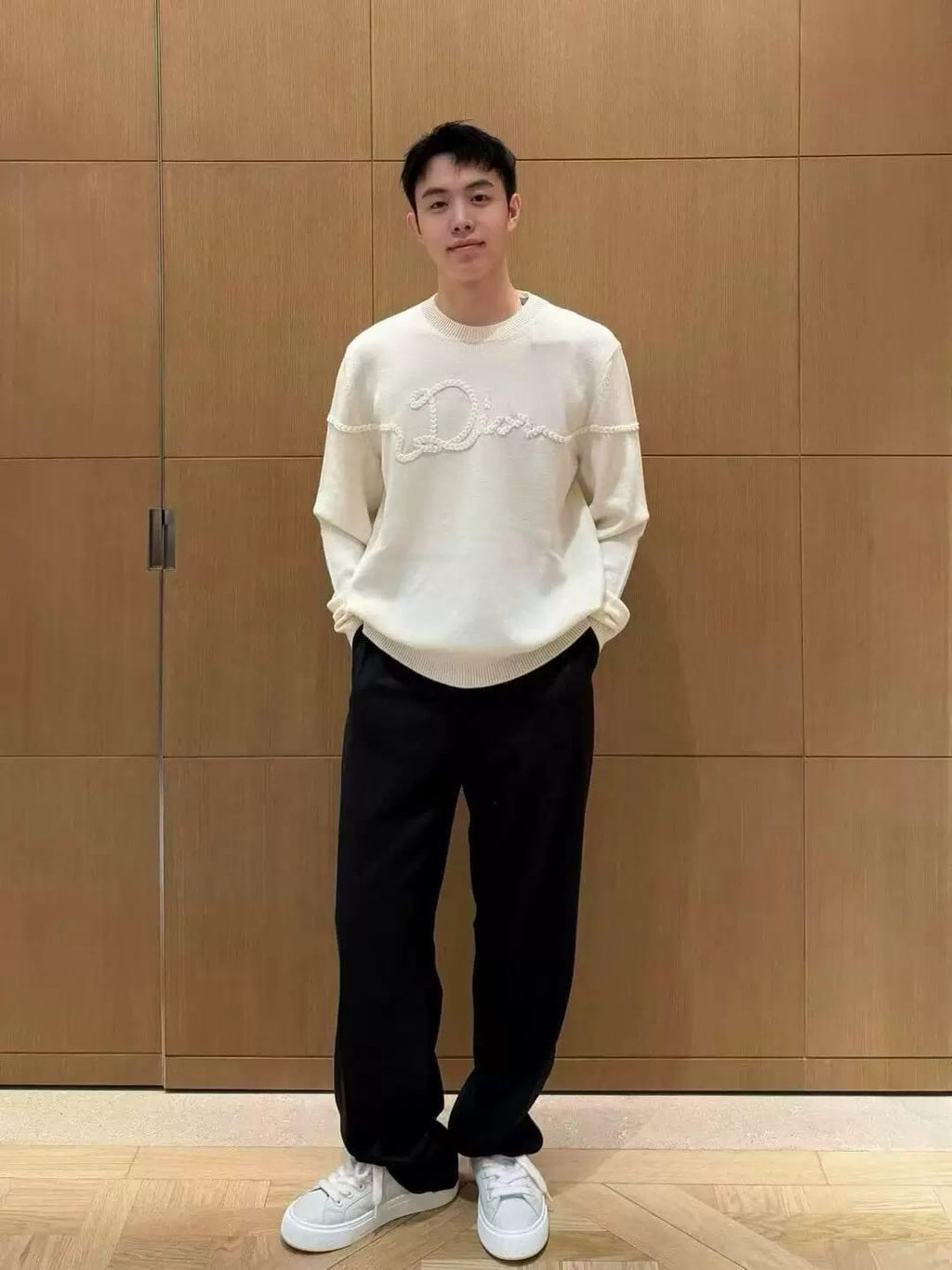Dior - Embroidered Rope Script Logo Knit Off-White Sweater