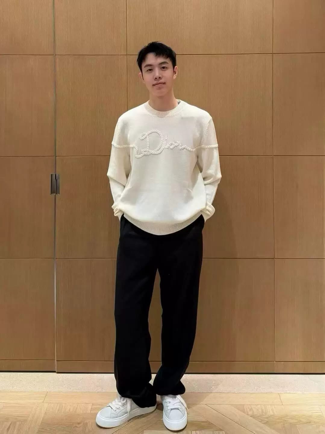 Dior - Embroidered Rope Script Logo Knit Off-White Sweater